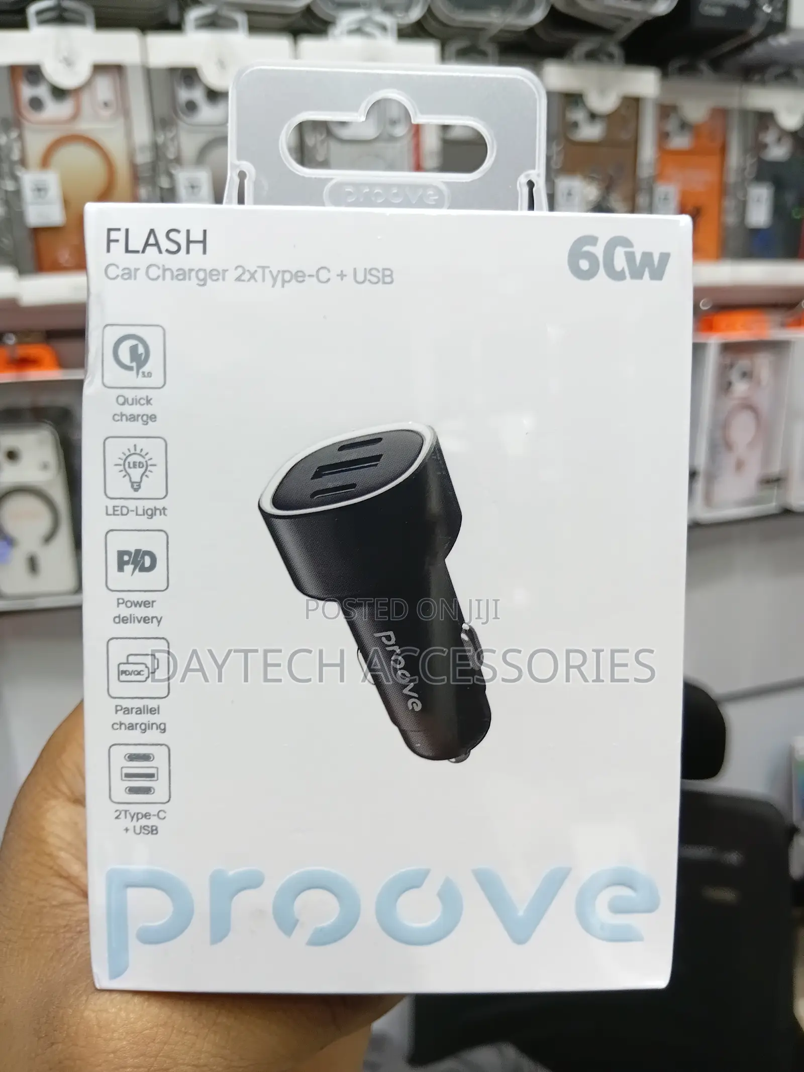 This Is a Proove Flash 60w Car Charger in Black.
