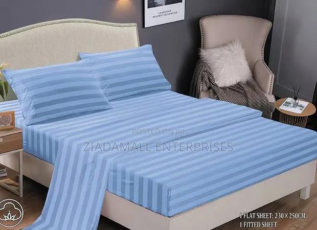Premium Striped Fitted Bedsheet Set 6×7 4 Pillow Cases 2 Bedsheets