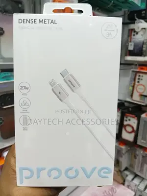 This Is a Proove Dense Metal Type-C to Lightning Cable in White.