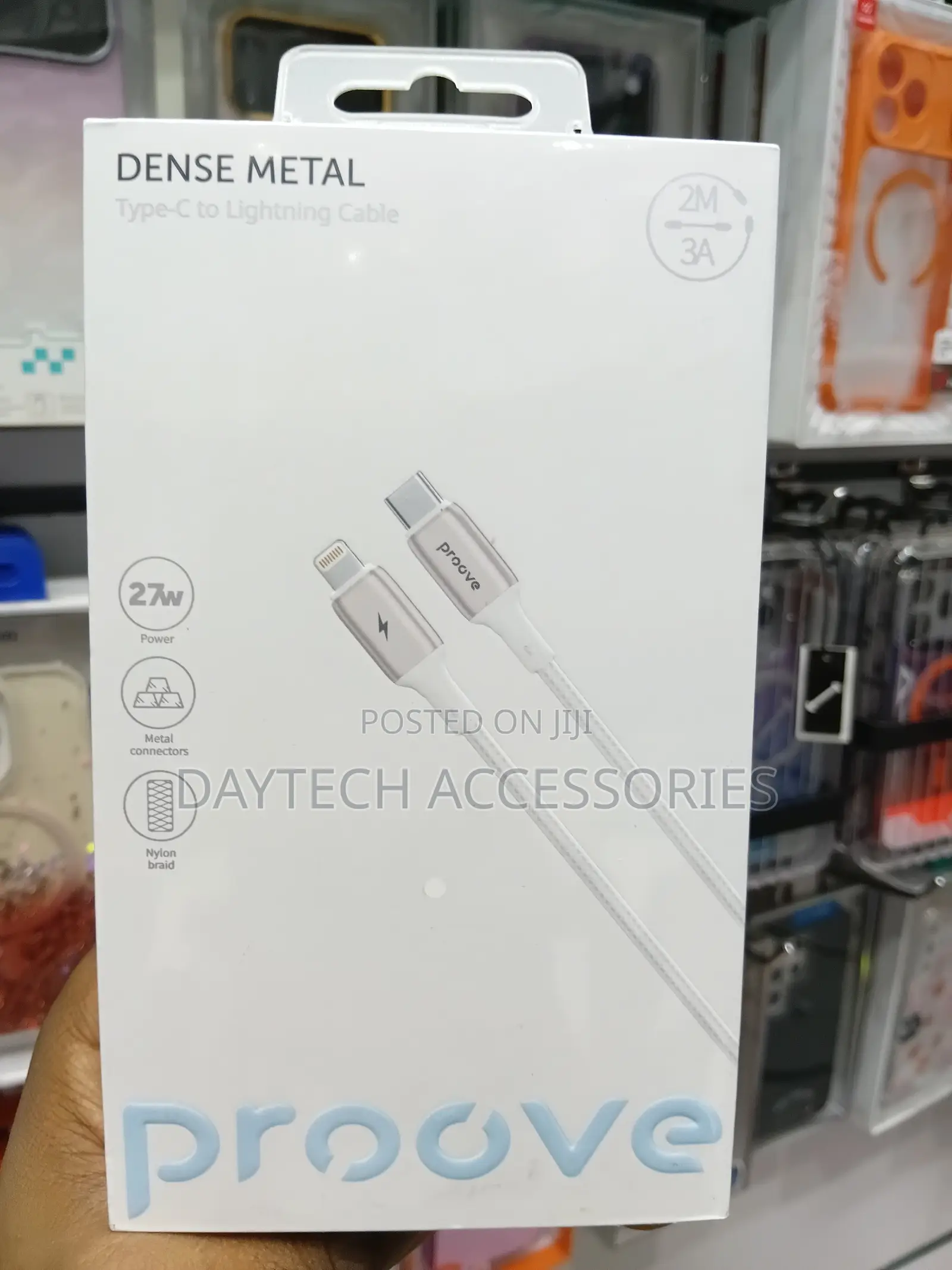 This Is a Proove Dense Metal Type-C to Lightning Cable in White.
