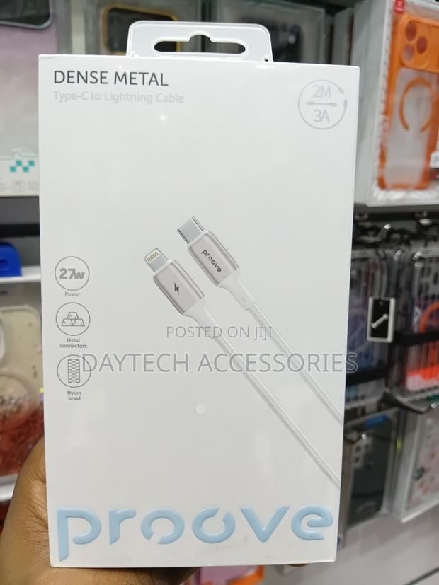 This Is a Proove Dense Metal Type-C to Lightning Cable in White.