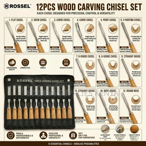Chisels Wood Carving Set 12pcs Precision Woodworking Heavy Duty - thumbnail 3