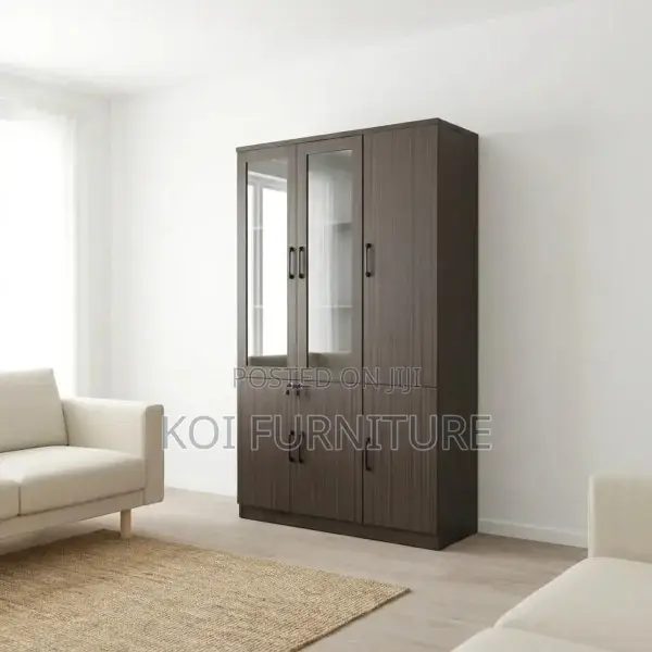 Office Cabinet :3-Door Wooden Executive Filing Cabinet -Glass Display