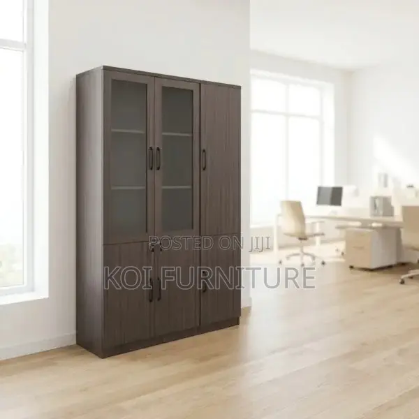 Office Cabinet :3-Door Wooden Executive Filing Cabinet -Glass Display