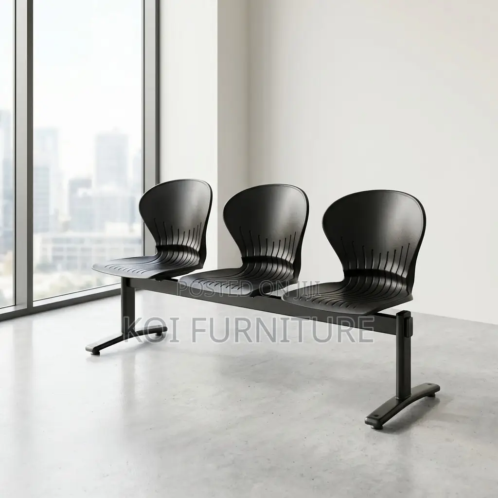 Office Bench : Black 3-Seater Reception Bench