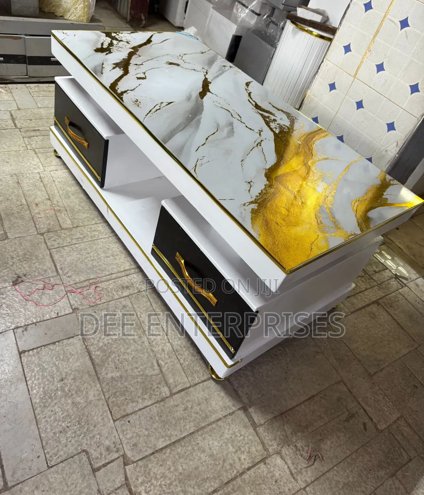 Executive White Coffee Table With Marble Topping