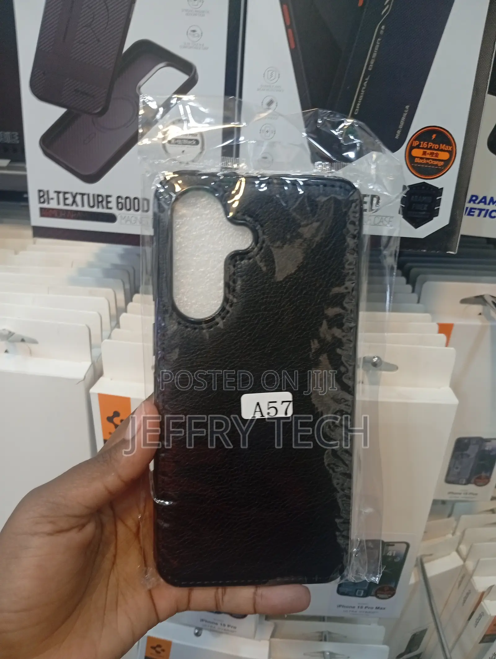 Samsung Galaxy A57 Black, Textured Leather-Finish Back Cover
