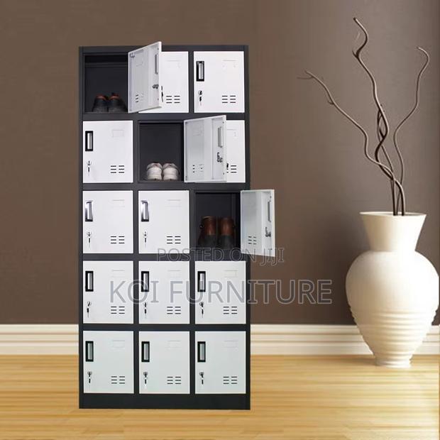 Office Cabinet : 15-Door Steel Locker Cabinet With a Grey Finish