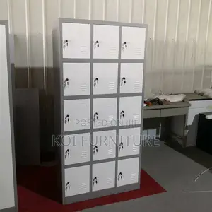 Office Cabinet : 15-Door Steel Locker Cabinet With a Grey Finish