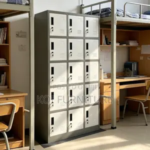Office Cabinet : 15-Door Steel Locker Cabinet With a Grey Finish