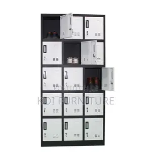 Office Cabinet : 15-Door Steel Locker Cabinet With a Grey Finish