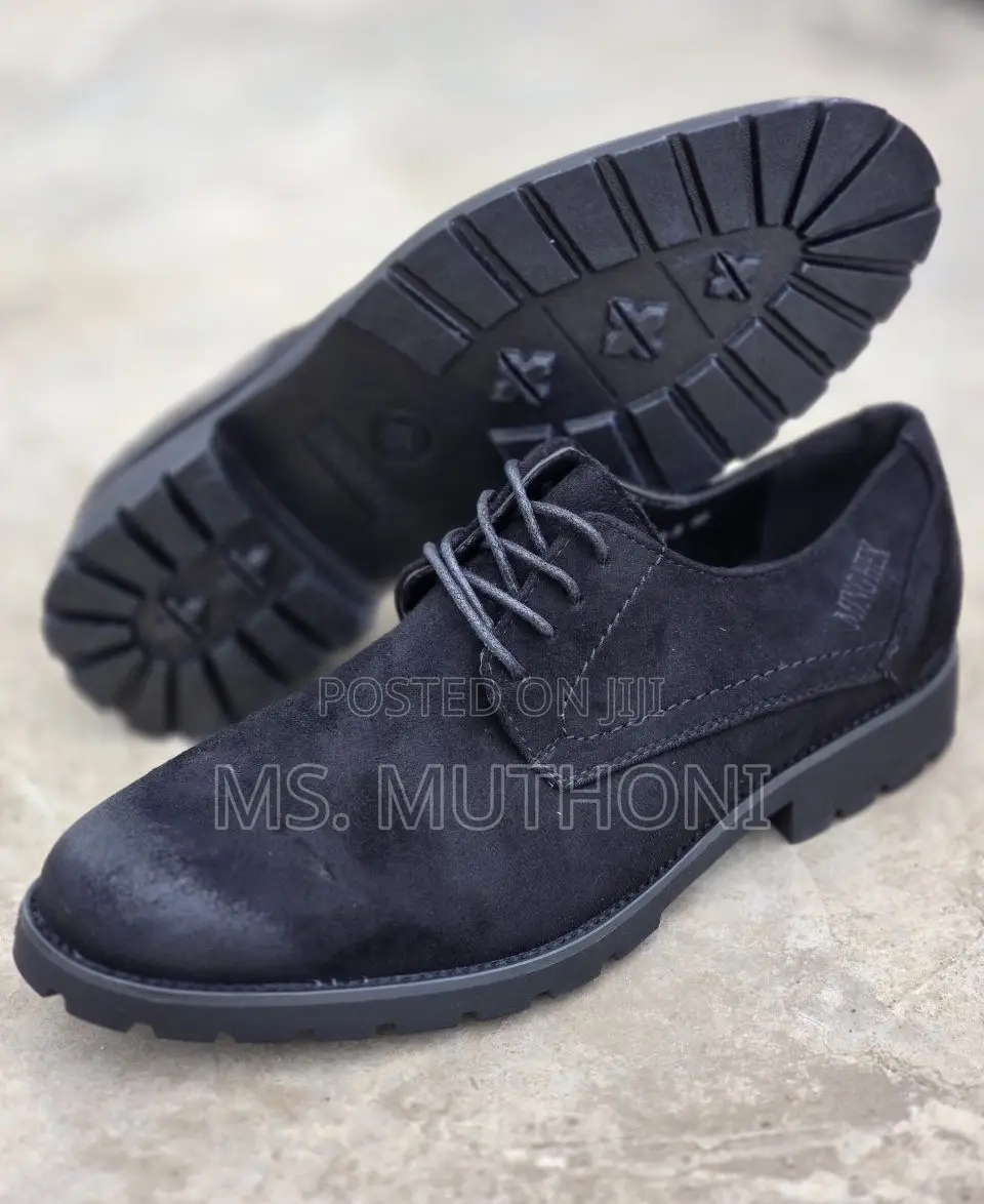 Black Suede Derby Shoes With Chunky Lug Soles.