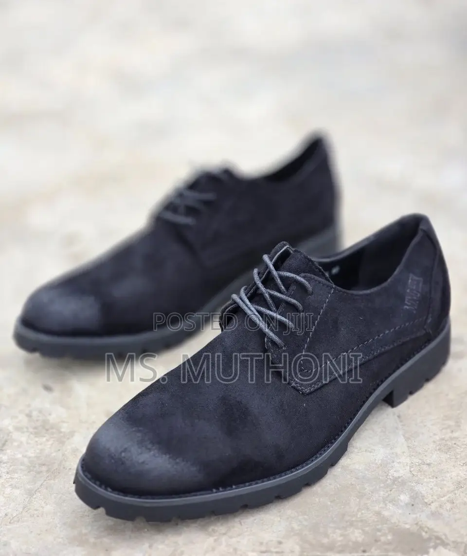 Black Suede Derby Shoes With Chunky Lug Soles.