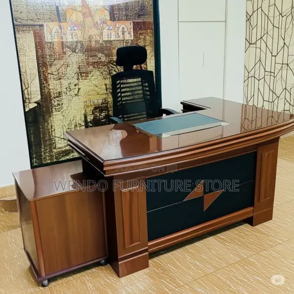 Office Desk; 1.4 Meters L Shaped Mahogany Executive Desk