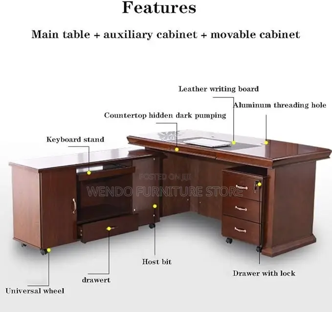 Office Desk; 1.4 Meters L Shaped Mahogany Executive Desk