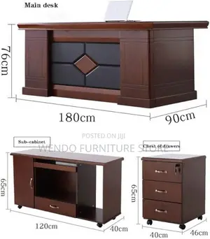 Office Desk; 1.4 Meters L Shaped Mahogany Executive Desk