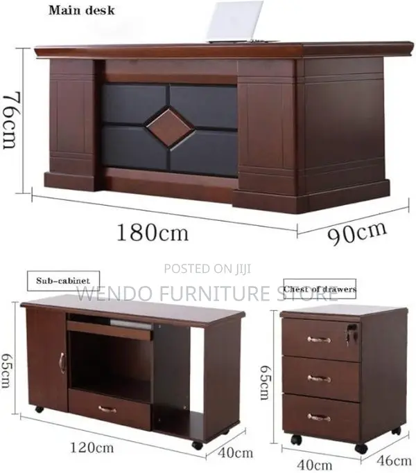 Office Desk; 1.4 Meters L Shaped Mahogany Executive Desk