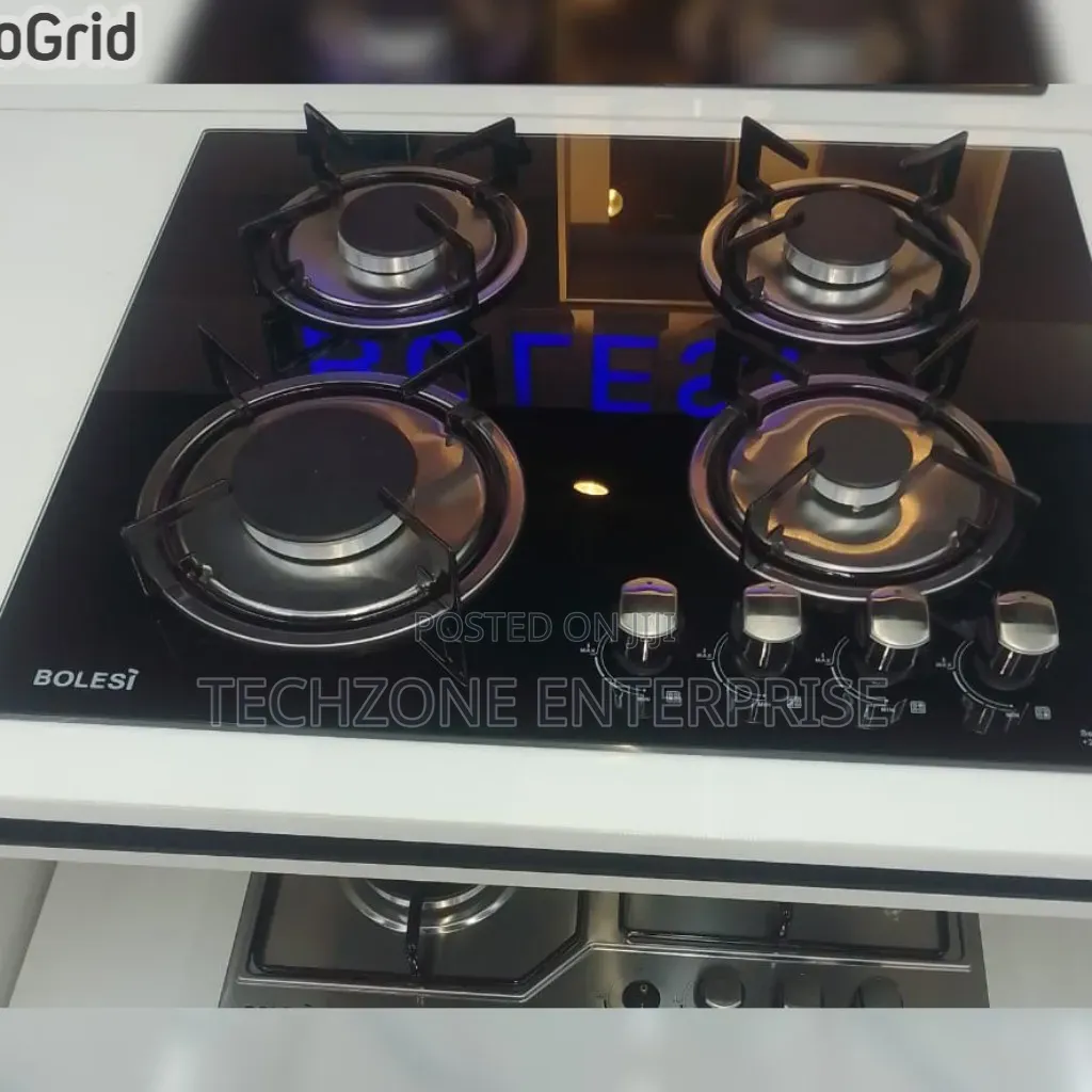 Bolesi Hob 4 Gas Inbuilt Glass Tampared Gas Hod Manual Ignition 