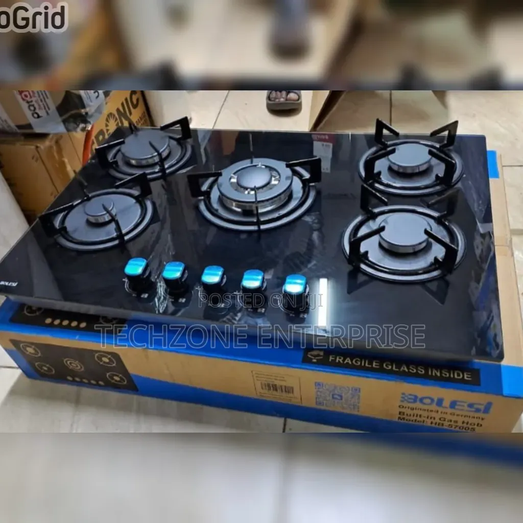 Bolesi Inbuilt 5 Burner Full Gas Tampared Glass Cooker 