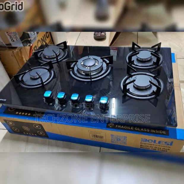 Bolesi Inbuilt 5 Burner Full Gas Tampared Glass Cooker 