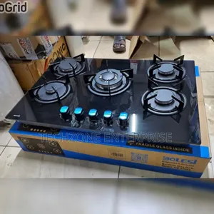 Bolesi Inbuilt 5 Burner Full Gas Tampered Black Glass Cooker 