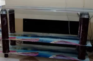 Modern Glass Tv Stand With Unique Printed Design