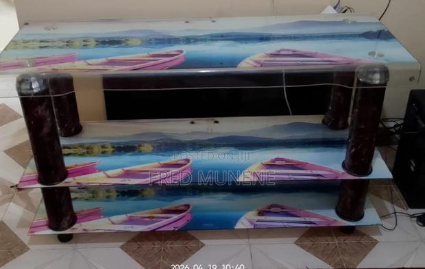 Modern Glass Tv Stand With Unique Printed Design - thumbnail 3