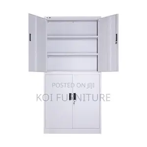 Office Cabinet:4-Locker White Steel Office Cabinet -Adjustable Shelves