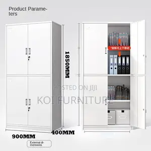 Office Cabinet:4-Locker White Steel Office Cabinet -Adjustable Shelves