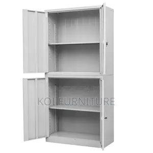 Office Cabinet:4-Locker White Steel Office Cabinet -Adjustable Shelves