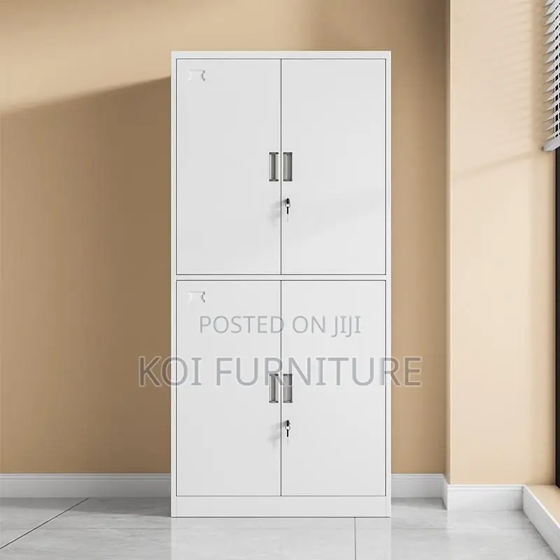Office Cabinet:4-Locker White Steel Office Cabinet -Adjustable Shelves