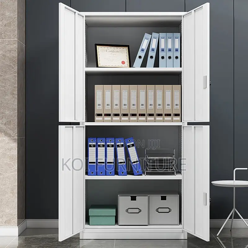 Office Cabinet:4-Locker White Steel Office Cabinet -Adjustable Shelves