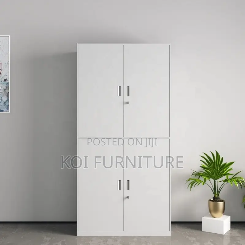 Office Cabinet:4-Locker White Steel Office Cabinet -Adjustable Shelves