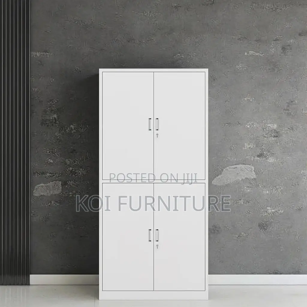 Office Cabinet:4-Locker White Steel Office Cabinet -Adjustable Shelves