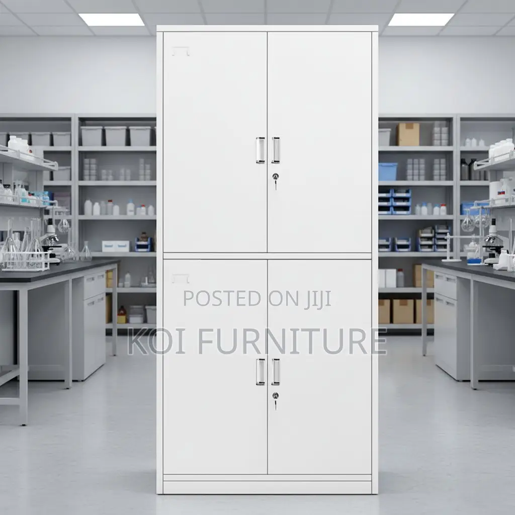 Office Cabinet:4-Locker White Steel Office Cabinet -Adjustable Shelves