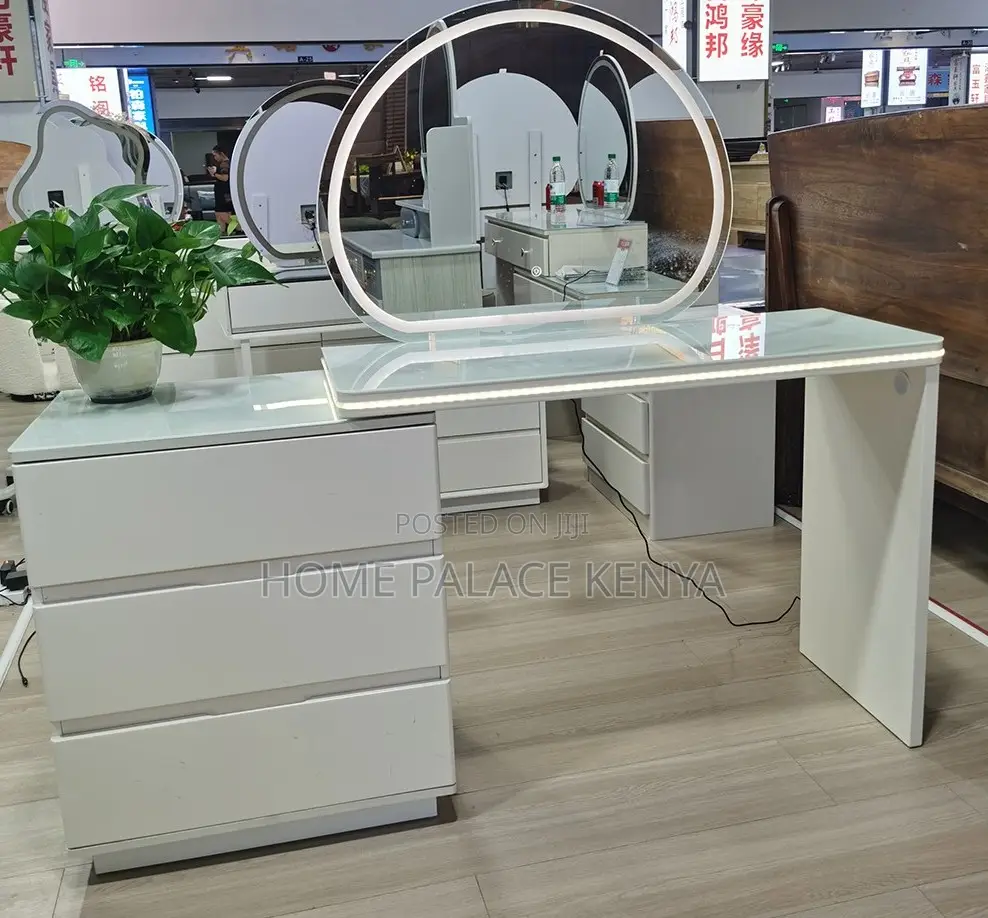 Vanity Table: Solid Wood MDF Led Makeup Dressing Table