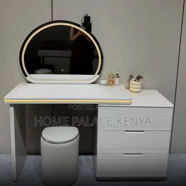Vanity Table: Solid Wood MDF Led Makeup Dressing Table