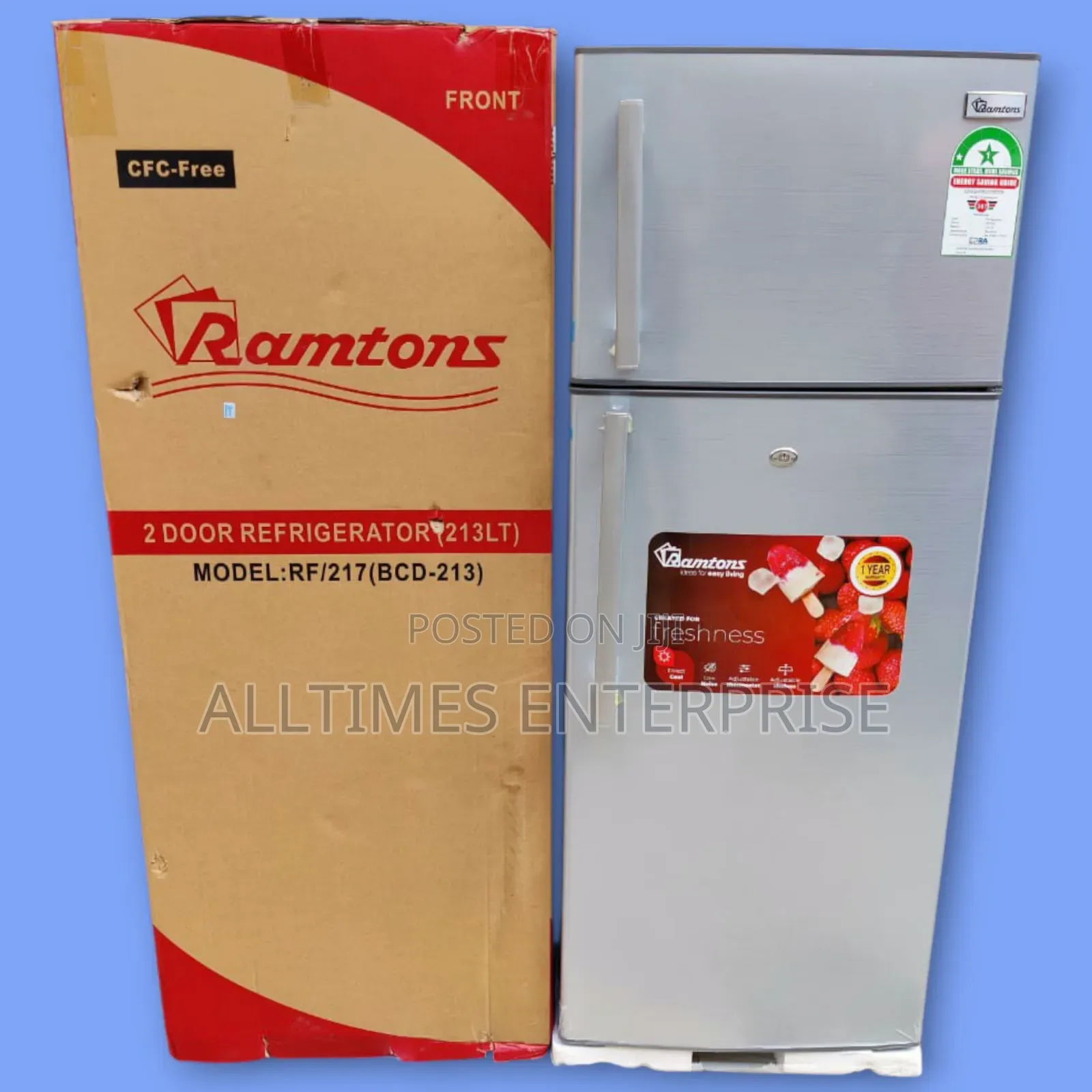 Ramtons Double Door Refrigerator 213litres Rf217