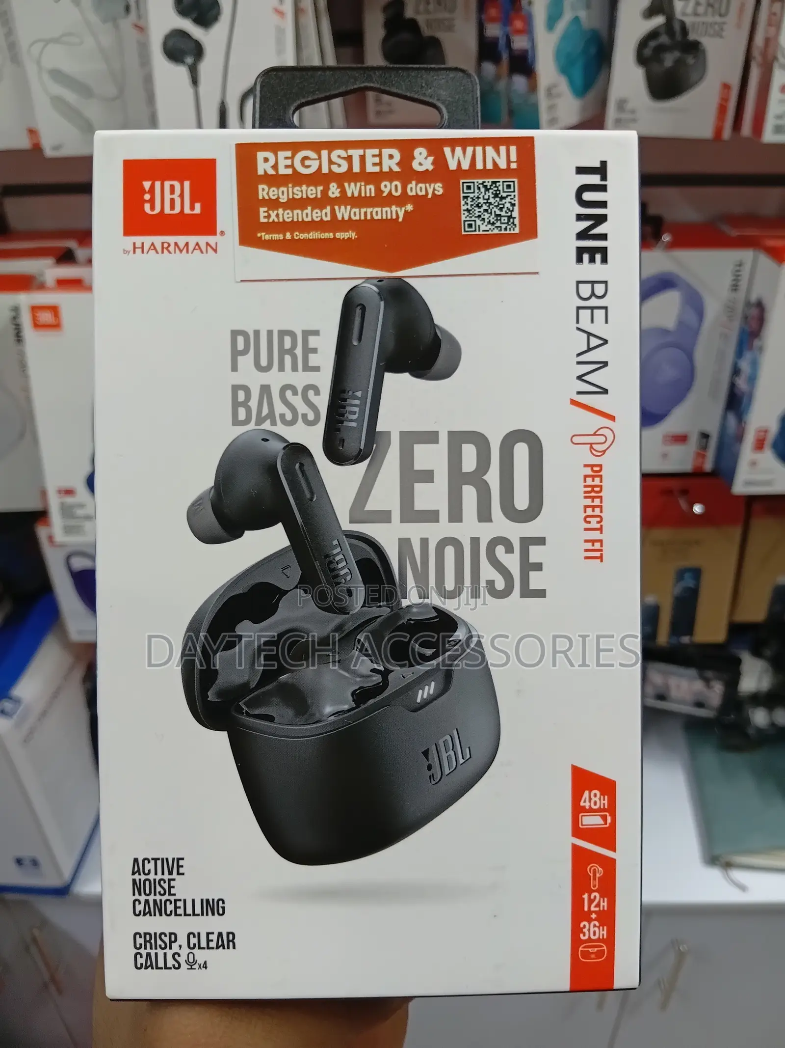 These Are Black JBL Tune Beam True Wireless Noise Cancelling Earbuds.