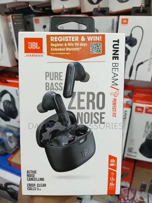 These Are Black JBL Tune Beam True Wireless Noise Cancelling Earbuds.