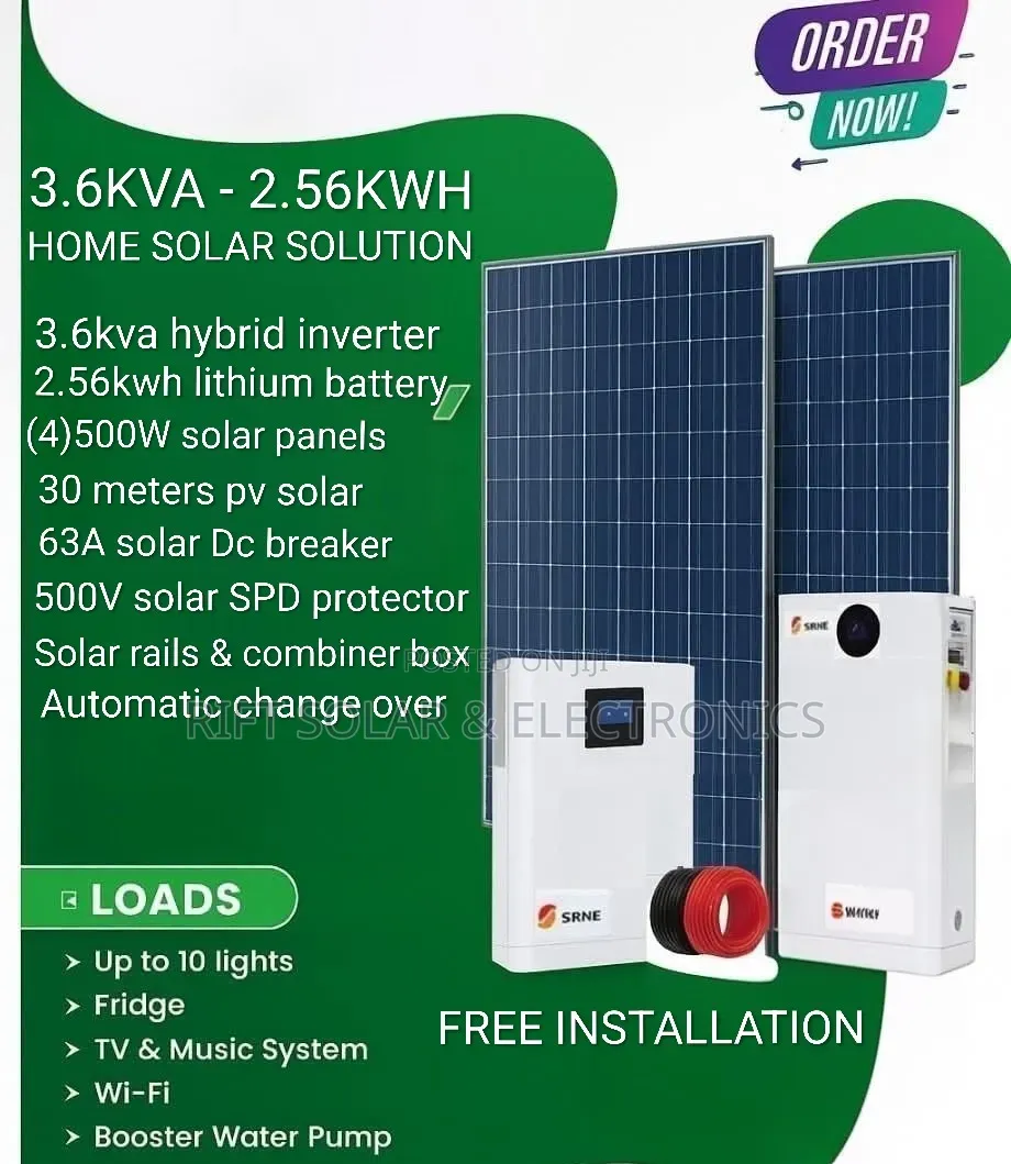 3.6kva Inverter - 2.56kwh Lithium Battery - (4)500w Home Solar Kit