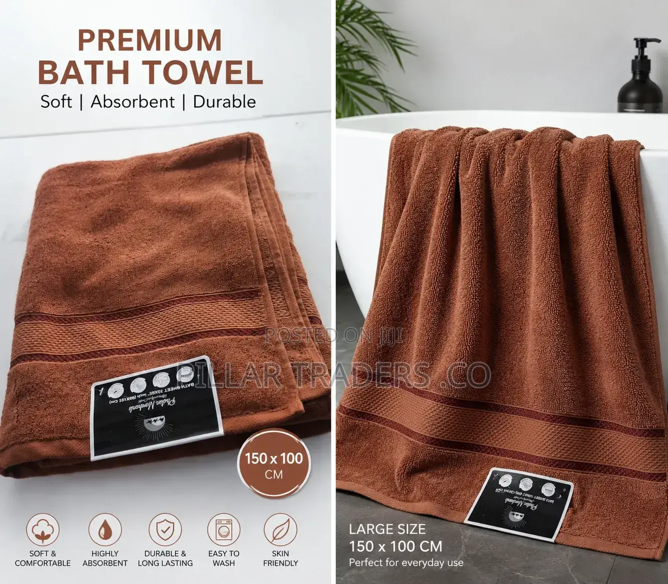 Premium Cotton Bath Towel 150x100cm – Soft Super Absorbent