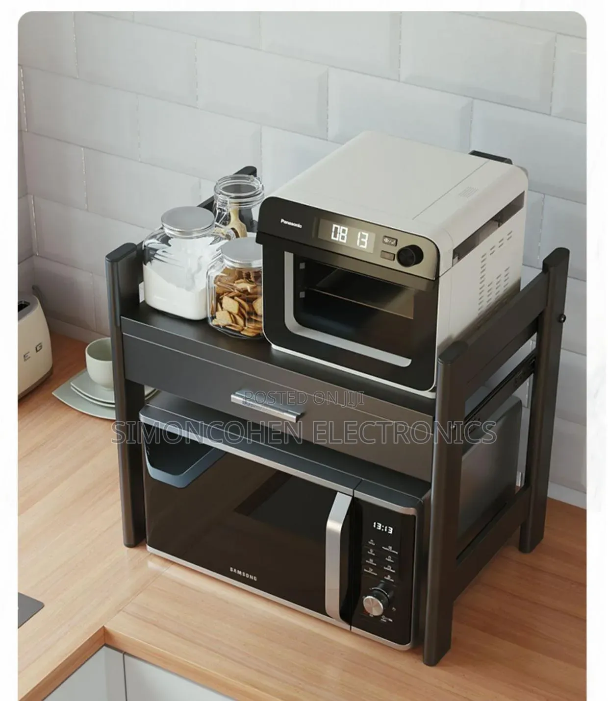 Heavy-Duty Microwave Stand With Extra Drawer
