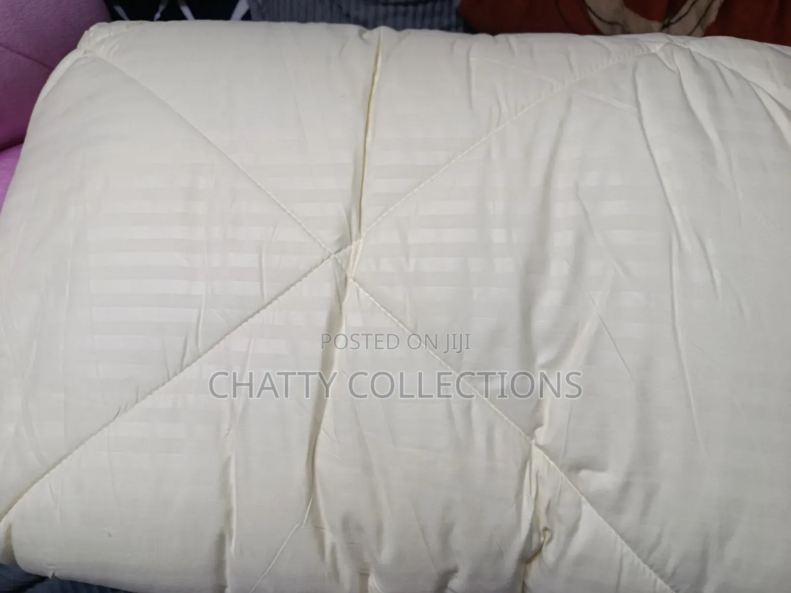 Cream 6 by 7 Stripped Binded Duvet With Bedsheets