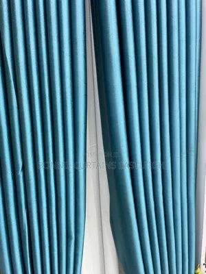 Blue Modern Curtains Mixed With Cream