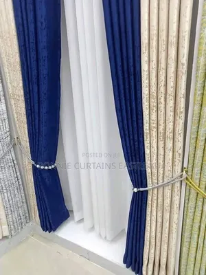Blue Modern Curtains Mixed With Cream