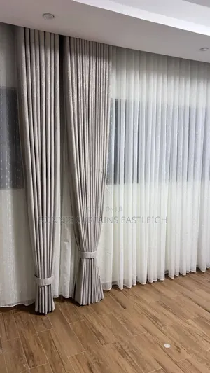 Blue Modern Curtains Mixed With Cream