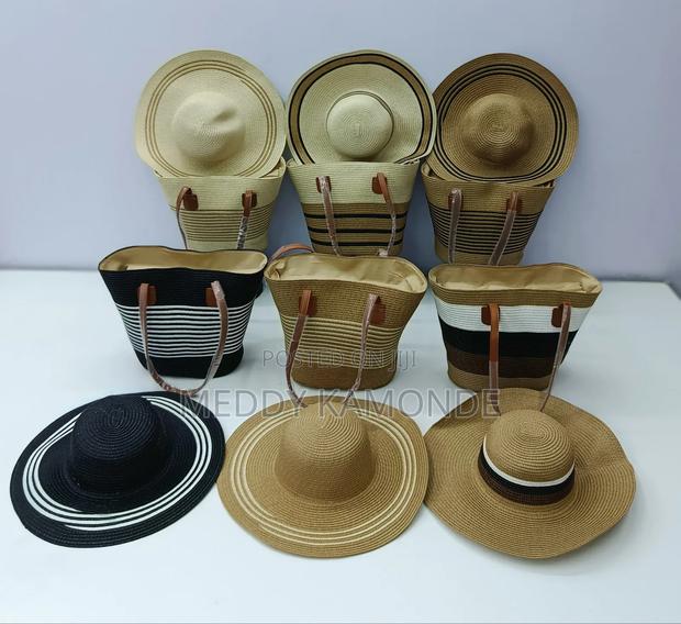 Beige Wooven Hats+Bag - main view