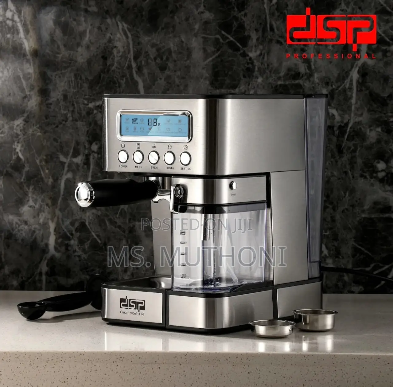 DSP Espresso Coffee Maker W/a S. Steel Finish and a 1.8l Water Tank.