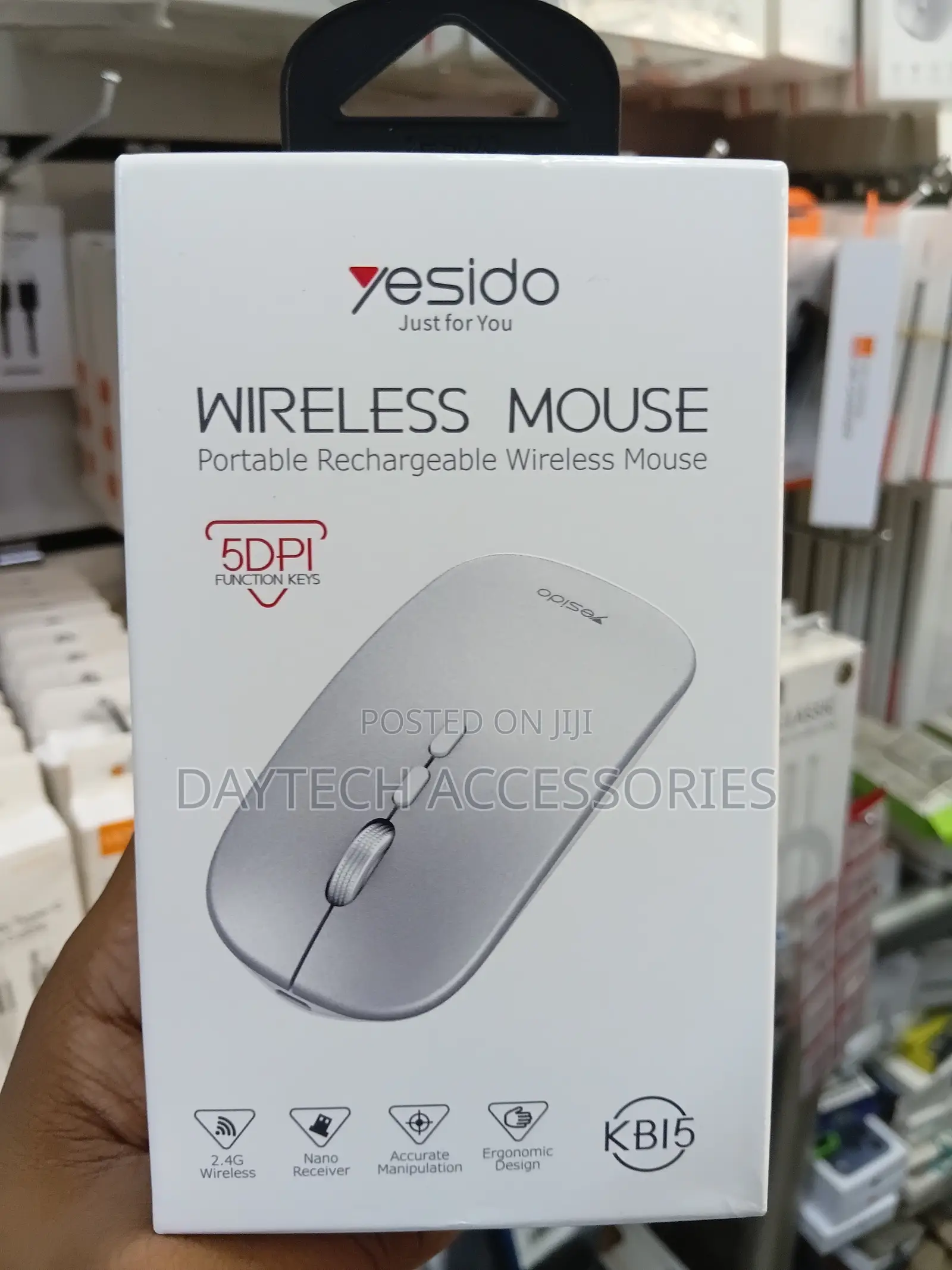 Yesido Kb15 Slim 2.4g Rechargeable Wireless Optical Mouse in Silver.